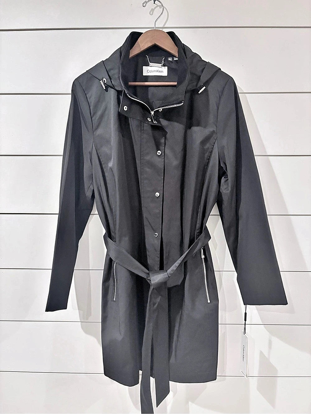 NWT Calvin Klein Black Belted Trench Raincoat XL Quiet Luxury Core